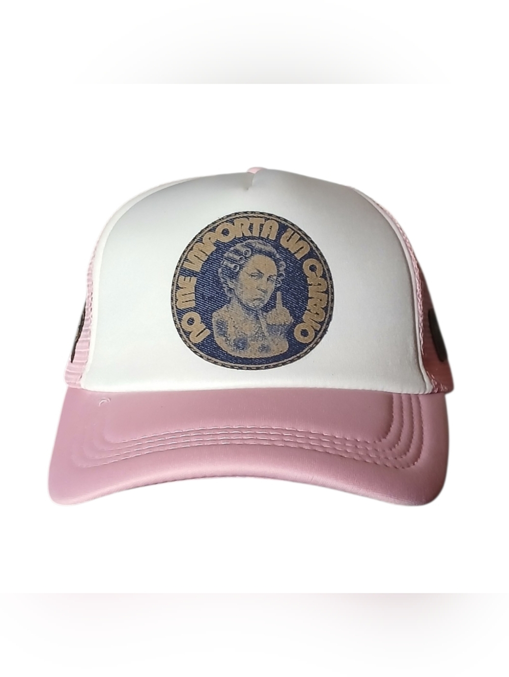 Doña Florinda Custom "No Me Importa" Pink and White Trucker Hat